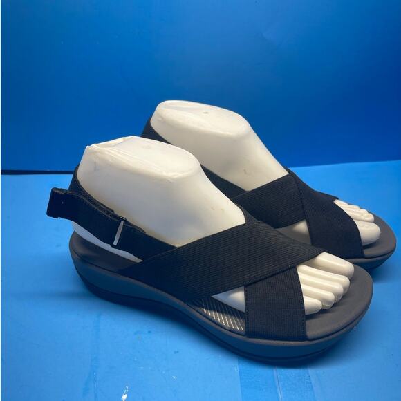 Clarks Black Aria Kaydin Sandals Cloudsteppers Stappy Comfort Women's size 7 - Picture 3 of 9